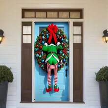 1pc, Polyester, Merry Christmas Funny Elf House Door Cover Hanging Indoor Flag Banner Home Indoor Outdoor Party Decorations Christmas Backdrop Tapestry, Entrance Room Garden Courtyard Gate Decoration 35.43 X 70.86 Inch Holiday Party Supplies - Multicolor - View 7