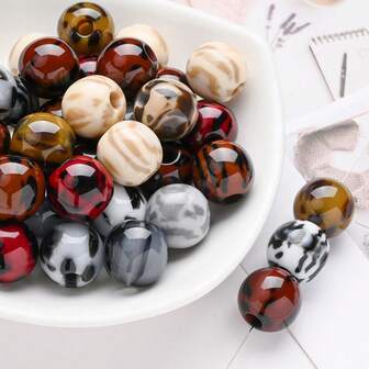 10/15 piezas Cuentas de resina con estampado clásico de leopardo, forma redonda/pentagonal/ovalada, cuentas de joyería brillantes y duraderas para hacer joyas DIY, decoración de bufandas