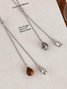 1 件秋冬虎眼石水滴吊坠项链，2025 年新款奢华简约设计长款毛衣链配饰