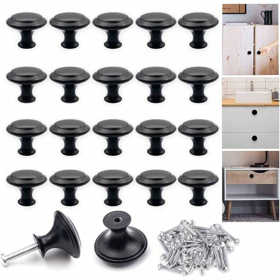 20 Piezas Pomos de Gabinete de Cocina30mm, Perilla de Cajn de Acero Inoxidable, Perillas Para Gabinetes, Pomos de Cmoda, Tiradores de Gabinete Negro Mate, Pomos de Cajn, Jaladeras para Cajones - Negro Mate - Ver 1