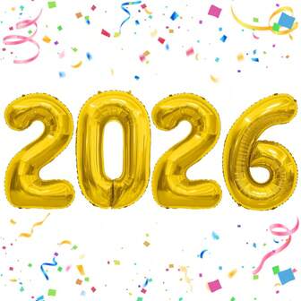 2026 Number Foil Balloons Set, 40 Inch Aluminum Foil Balloons For New Year Decoration, Happy New Year Celebration