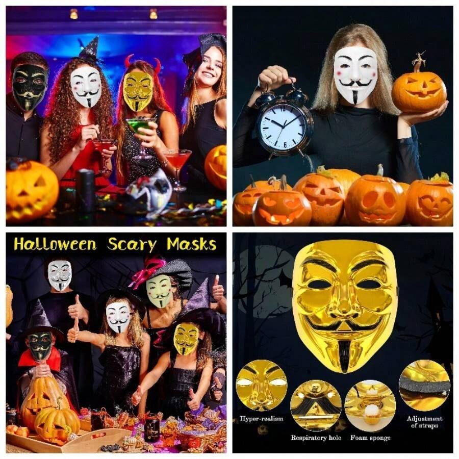 Juego de 6 mscaras para disfraz de hacker, mscaras de Halloween para fiestas de cosplay, raves, mscaras, carnavales y disfraz temtico - inicial - Ver 1