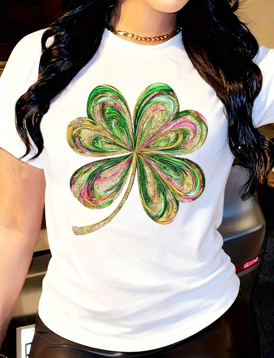 Watercolor Glitter Shamrock Shirt, St. Patrick's Day Clover Tee, Irish Day Gift, Festive St. Patty's Day Outfit, Lucky Shirt - 白色 - 查看 1