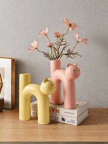 1 pieza de un lindo florero con forma de gato - Estilo minimalista moderno, color blanco puro, silueta adorable de gato, que mejora la estética del hogar, adecuado para arreglos de mesa en la sala de estar, decoración del dormitorio y regalo de inauguración de la casa, ideal para escenarios acogedores durante todo el año