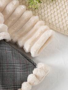 2pcs Baby Girls Elegant Beige Furry Jacket + Dress Set, Autumn/Winter