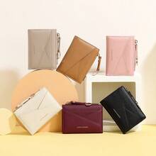 New Women Wallet & Key Chain Asymmetrical Design Ultra-Thin Compact Bifold Zipper Coin Purse For Women Mini Wallet Purse Wallet Small Wallet Card Wallet Coin Wallet Money Wallet Cute Wallet - Burgundy - View 8