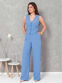 Tailoring Set Vest With Pants  Fashion - Màu xanh nhạt - Xem 1