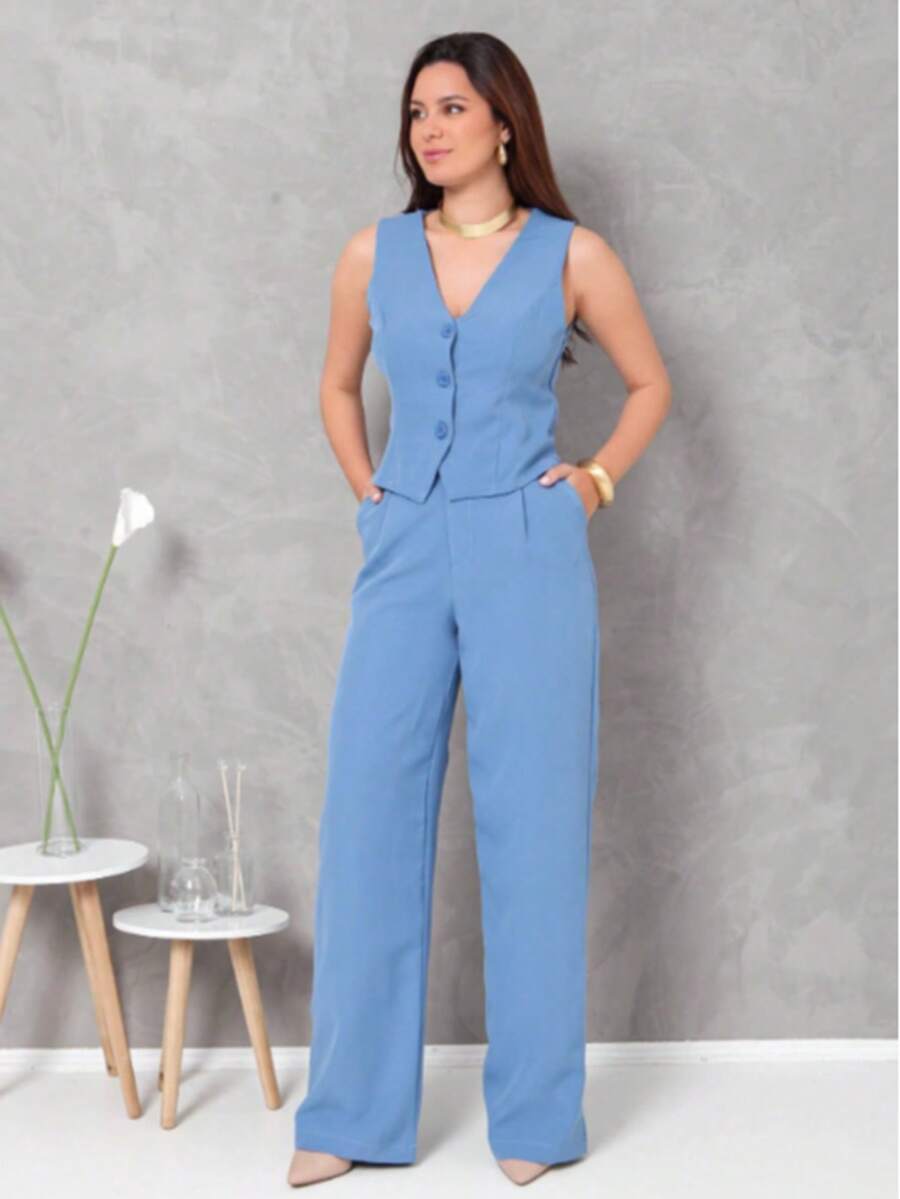 Tailoring Set Vest With Pants  Fashion - Màu xanh nhạt - Xem 1
