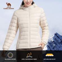 CAMEL CROWN Women's Autumn Down Jacket Plus Velvet Sportswear Casual Long-Sleeved Jacket Windproof Hooded Down Warm Clothing - Light Beige - View 8