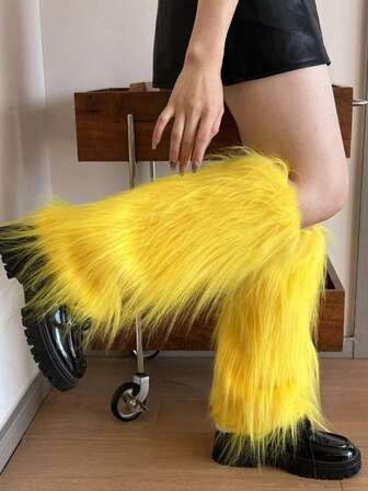 Women Y2K Fur Leg Warmers Soft Furry Leg Warmers For Women Winter Fluffy Boot Cuffs Covers Halloween Santa Costume, Cozy