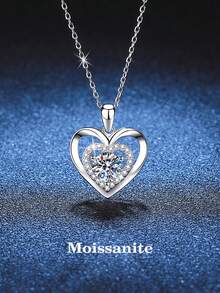 BLOVEMEE 1 buc colier elegant de lux din argint 925 cu moissanit de 1 carat și 6,5 mm, cu pandantiv în formă de inimă, potrivit pentru purtarea zilnică a femeilor, petrecere, vacanță, Ziua Îndrăgostiților, Ziua Mamei, Crăciun, cadou de ziua de naștere