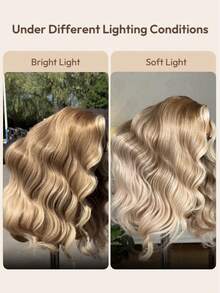 UNice 阳光亲吻的沙金色渐变色 13x4 蕾丝前侧分蓬松波浪假发适合所有头型透明蕾丝 100% 真人头发可染色预剪预漂白预拔单发女士假发 - SSilver - 查看 9