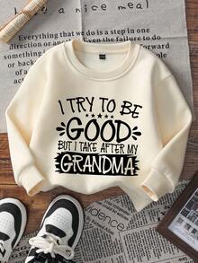 1件女婴休闲印花圆领套头卫衣，秋冬季，可爱的婴儿卫衣给每个孩子带来欢乐和幸福！ - 杏色 - 查看 2