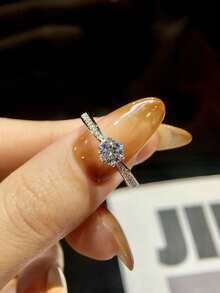 1pc 0.5ct-2ct Classic 6 Claw With Crushed Diamond Design D Color Moissanite Diamond Ring S925 Sterling Silver Ring Ladies Wedding Band Elegant Luxury Jewelry Gift Wedding Anniversary Gift - Silver - View 3