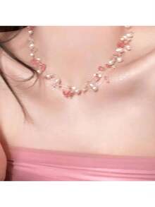 Pink Pearl Beaded Necklace Women, Cool And Unique Design, Sweet Accessory, Gentle Temperament Collarbone Chain G - Pink Natural Stone Pearl Beaded Necklace - View 3