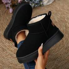 Women's New Short Thick Bottom Thermal Lined Snow Boots, Fashionable , Anti-Slip Wear-Resistant, Warm And Insulated, Must-Have Winter Snow Boots,Fur Boots - Black - View 9
