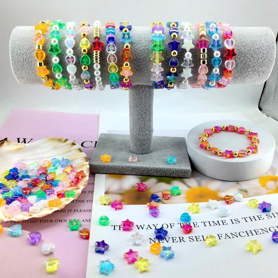 1 Box 24pcs Multi-Size Star & Heart Shaped Jewelry Making Accessories, For Bracelet & Necklace DIY