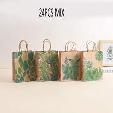 16/24pcs Plant Printed Kraft Paper Christmas Party Gift Bags, Party Favor Bags, Small Gift Bags