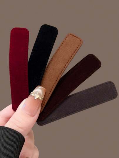 纯色休闲丝绒长方形优雅发夹，侧刘海夹，额头夹，秋冬季后颈夹，爪夹