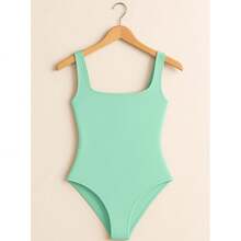 Women's Bori Bodysuit Square Neck Tank Top Thick Strap Basic Casual Blogger Suplex Various Colors Spring Summer - 薄荷綠 - 查看 1