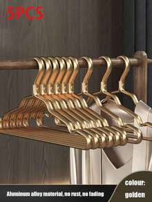1/5/10pcs Golden Metal Hangers, Non-Slip Coat & Suit Hangers, Durable Wardrobe Organizer+For Dresses, Laundry Room Storage Solution Suitable For Suits & Coats, Space-Saving Stacking Dress Pants Shoes Jeans Boots Skirt,Spring,Minimalist,Summer Tops-Autumn Wardrobe Decorations - Wardrobe Storage - Clothes Storage Tools - Hangers