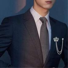 1/2/3 قطعة دبوس ياقة سلسلة رجالي مزين بحجر - رأس الذئب والتاج والجناح سلسلة ياقة طويلة - دبوص صدر فاخر مرصع بالراين ستون للزفاف، ذهبي وفضي