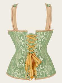 Jutrisujo Corset Top Lingerie Bustier Zipper Women Shoulder Strap Medieval Bridal Plus Size Renaissance Vintage Halloween - 6806-Green - 查看 2