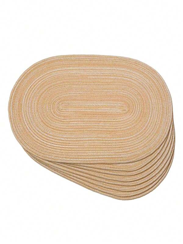 2pcs/4pcs/6pcs Woven Oval Placemats, 12x18 Inches, Oval Dining Table Placemats, Red Napkins, White Napkins, Natural Woven Heat-Resistant Tablemats, Suitable For Family Gatherings, Weddings, Parties (Khaki)