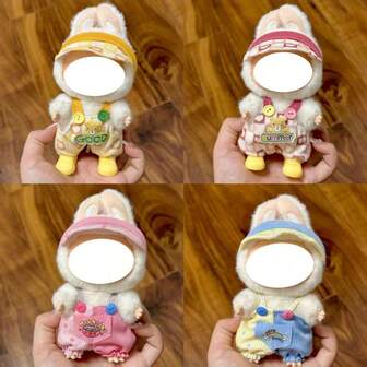 [Clothes Only] New Hot Selling ForLABUBU Doll Overalls Set, 1st/2nd/3rd Generation Vinyl Doll Pendant 17CM Doll Outfit Set, Plush Teddy Bear, Random Pattern (Doll And Shoes Not Included)