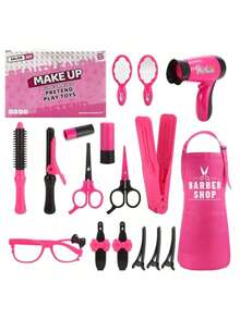 18 件儿童美发套装，儿童理发师角色扮演玩具，配有吹风机、卷发器、镜子和造型配件，女孩过家家美容套装（部分颜色随机发货） - 彩色 - 查看 10