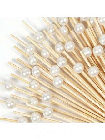 200 pièces Piques à cocktail, cure-dents pour apéritifs, accessoires de charbon, piques à cocktail pour boissons, cure-dents en bambou, cure-dents à cocktail, cure-dents perle blanche, convenant pour les aliments, les fruits, longs cure-dents