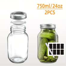 APPKER 2/4 potes de vidro de boca larga de 750 ml/24 oz com tampas herméticas - Inclui adesivos e marcador de giz grátis - Potes grandes para conservas, conservas, frutas e vegetais - Recipientes de armazenamento de cozinha para organização de despensa e artesanato faça você mesmo