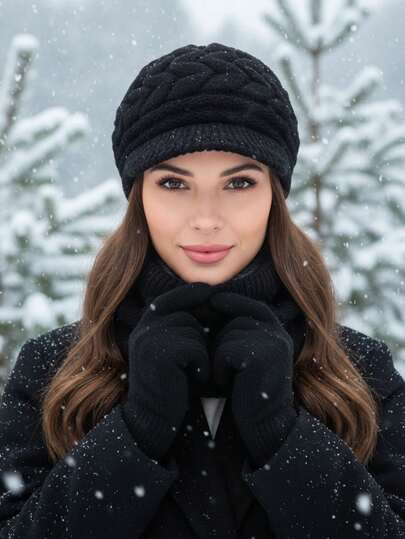 1/2/3件装纯色冬季针织帽，加厚保暖护耳针织帽，时尚针织贝雷帽，适合日常佩戴、滑雪、徒步旅行、度假搭配