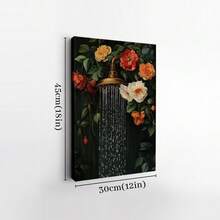 1pc Framed Canvas Wall Art Prints Poster, Shower Head In A Flower Bed, Surrounded By Roses And Green Leaves, Vintage Realistic Oil Painting Style Art Posters Canvas Print Painting For Living Room Bedroom Office Bathroom Dorm Home Decor, Ready To Hang, 2D Flat - 彩色 - 查看 8