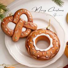 Adorno colgante de árbol de Navidad, diseño creativo de hombre de jengibre de color galleta antigua (1 pieza) - Hombre de jengibre marrón - Ver 5