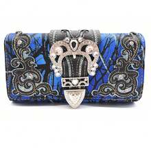 Camouflage Crown Buckle Western Concealed Carry Purse Floral Sparkle Country Handbag Women Shoulder Bag Crossbody Wallet Set - Màu xanh lam - Xem 7