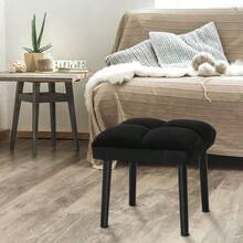 Black Ottoman Stool Square Makeup Stool With Wooden Legs Small Ottoman Stool Chair For Vanity Modern Padded Sofa Seat Foot Rest Stool Black