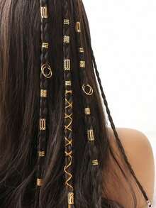 43pcs Gold Wire Shaped Hair Rings Mixed Set, Women's Braided Hair Accessories, Holiday Party Headwear, Halloween Hair Decorations - 黃金2 - 查看 5