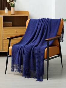 1pc Comfortable Acrylic Knitted Throw Blanket With Tassels, Modern Style, Suitable For All Seasons, Versatile Shawl/Bedspread/Nap Blanket/Car Blanket/Air Conditioning Blanket, Applicable For Various Occasions - Multicolor - View 4