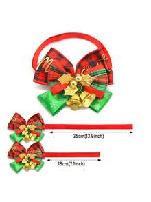 6pcs Christmas Pet Tie, Limited Edition Red And Green Double-Layer Bow And Bell Tie, The Best Decoration For Pets, Suitable For Winter Decoration Of Small Dogs And Cats, With Random Styles - Multicolor - View 2