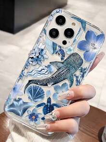 1pc 1pc Fashionable Personalized Ocean Elements Whale, Starfish, Jellyfish, Coral Collage Pattern Transparent TPU Cushion Shock-Absorbing Phone Case Compatible With  16/16Pro/16Plus/15/15ProMax/15Pro/11/12/13/14ProMax/12Mini/13Mini/11Pro/11ProMax/12Pro/12ProMax/13Pro/13ProMax/14Pro/14ProMax, Soft Case With Elegant Vibe Waterproof Anti-Fall Scratch Resistant Phone Cases Summer  17 Pro Case  17 Plus Case  15 Case  16 Case  16 Plus Case - 1 cái - Xem 7