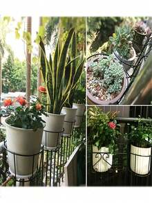 1/2 piezas Estantería de flores negra, Estantería de flores de balcón, Estantería colgante para barandilla de balcón, Estantería de almacenamiento, Estantería de flores de hierro, Pothos, Suculenta, Planta verde, Planta en maceta, Maceta colgante, Estantería colgante para flores - Multicolor - Ver 10