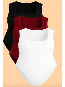 Kit 3 Bory Plus Size Body Bori Tank Top Thick Strap Closed Back Second Skin Fresh Fashion Spring Summer Timeless Clothes Large - 黑/白/酒紅 - 查看 2