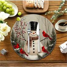 4/6/8 pièces Sets de table de Noël - Série bleue d'hiver de Noël, sapin de Noël, couronne, Père Noël, motif floral, sets de table, lavage à la main uniquement, décoration de table à dîner ronde d'hiver, décoration de cuisine et de salle à manger pour fête - 36 cm