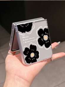 1pc Fashionable And Simple PC Material Cute Flower Element Folding Phone Case, Can Protect And Prevent Falling: SamsungGalaxy Zflip 3/Zflip 4/Zflip 5/Zflip 6/Zflip 7/OPPO Find N3 Flip/ Razr 50 Ultra/ Razr 60 Ultra/ Razr 60/ Razr 50/XiaomiMIX Flip/Galaxy Z Flip7 FE - Clear - View 6