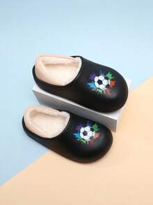 1 Pair Kids' Thermal Lined Slippers, Fashion Colorful Football Print, Warm, Anti-, Anti-Odor, Indoor/Outdoor Casual Wear, Autumn/Winter - Black - View 4