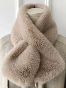 1PC Women Fashion Soft Faux Fur Cross Scarf Wrap Collar Wool Thickened Scarf Bandana Girl Versatile Casual Autumn And Winter Warm Neck Scarf Suitable For Daily Matching For Dress