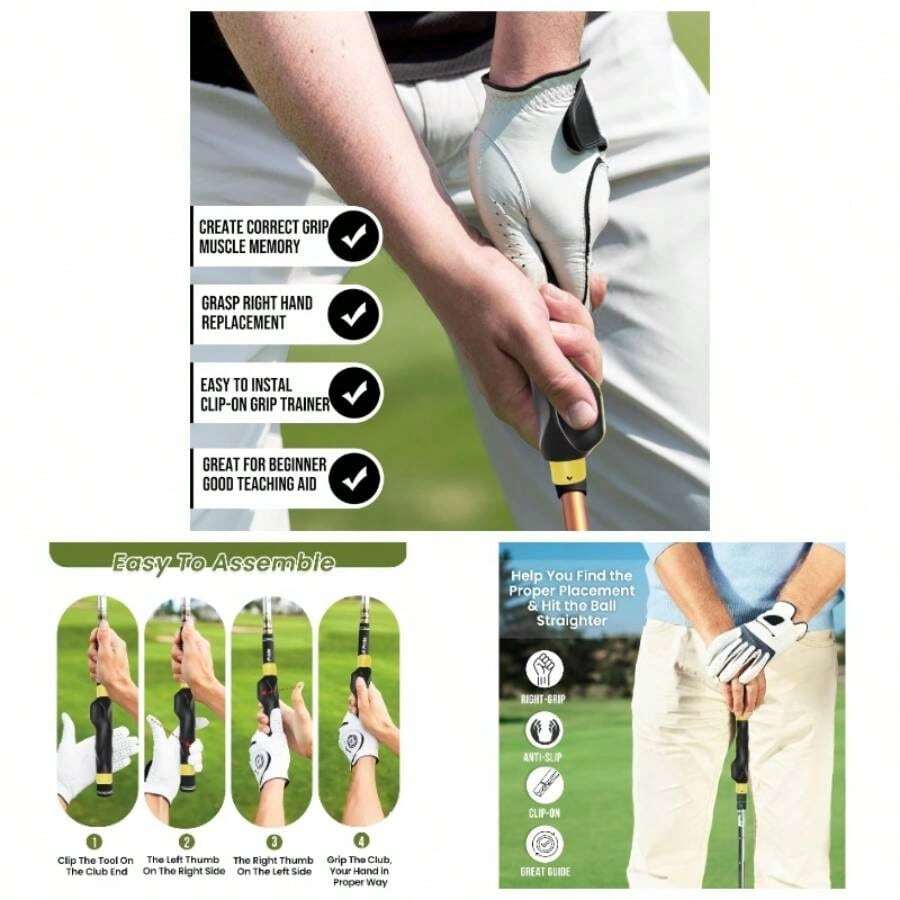 Clip - On Grip Trainer, Swing Training Aid Improving Proper Hand Positioning - 黑色+黃色 - 查看 1