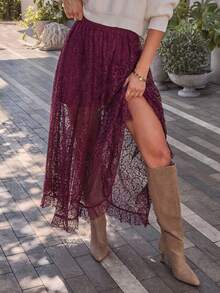 1 szt. Jednokolorowa, elegancka, swobodna spódnica z koronki, odpowiednia na randki, plażę, koncerty muzyki country, podróże i wakacje