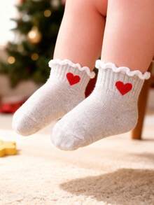 10 Pairs Random Colors Baby Girls Ruffle Socks With Love Heart Design, Infant Toddler Frilly Dress Ankle Socks With Heart Design, Baby Essentials Soft & Breathable Crew Socks, Cute Princess Socks For Newborn, Suitable For Casual & Family Outdoor Holiday Travel Wear, Halloween Decor Christmas Xmas Gift - Multicolor - View 4